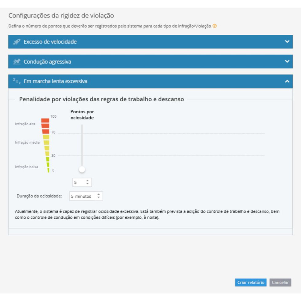 Exemplo de configuração de marcha lenta excessiva