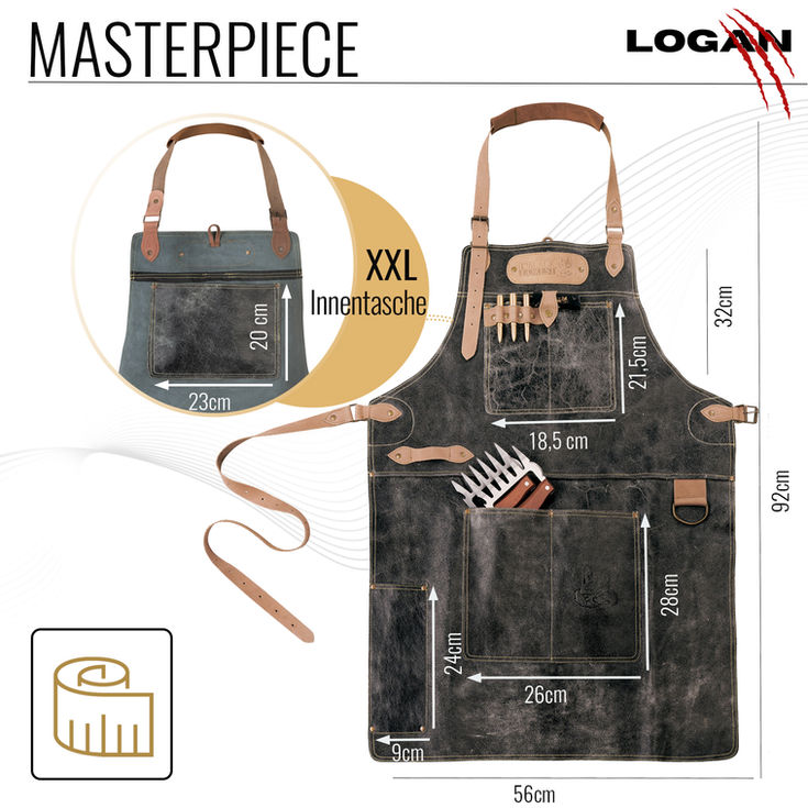 LOGAN MASTERPIECE Leder Grill-Schürze Cracker Schwarz