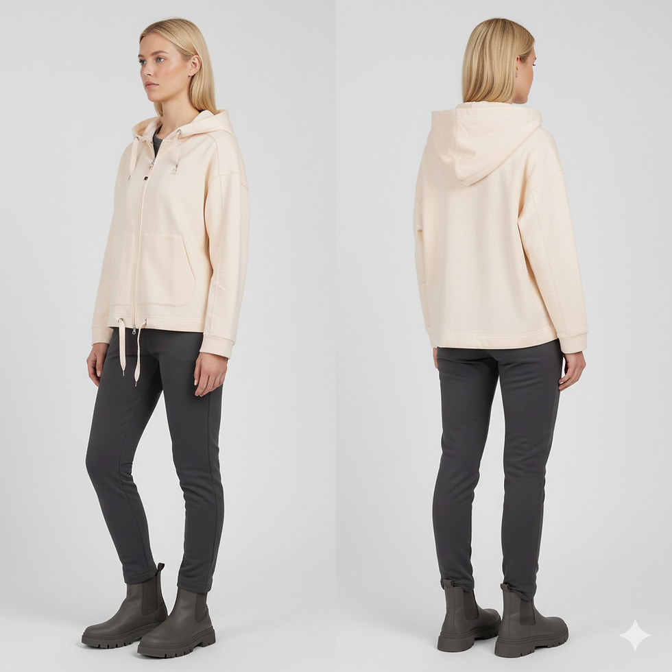 Parajumpers May Sweatjacke Creme Vorder und Rückansicht auf Model