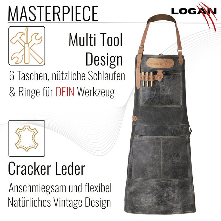 LOGAN MASTERPIECE Leder Grill-Schürze Cracker Schwarz
