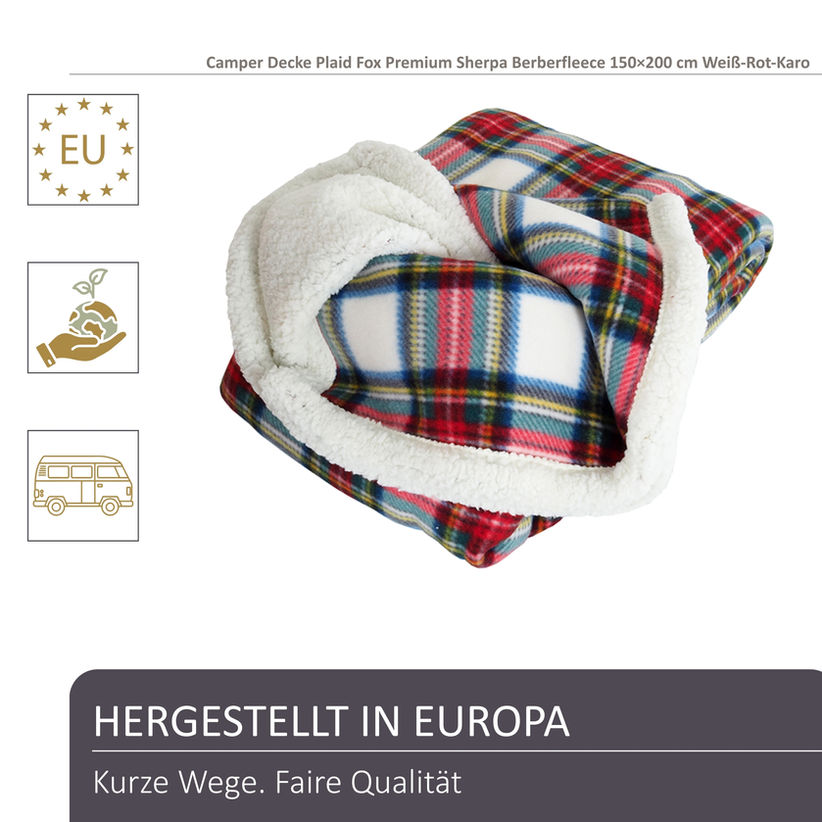Black Forest Fox Campingdecke Karo hergestellt in EU Oeko Tex 100 geprüft