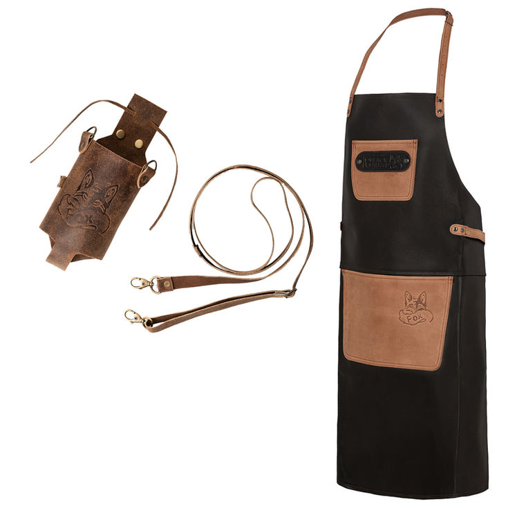 Alpha SET Büffelleder GrillKochschürze & Holly Holster Getränke Holster
