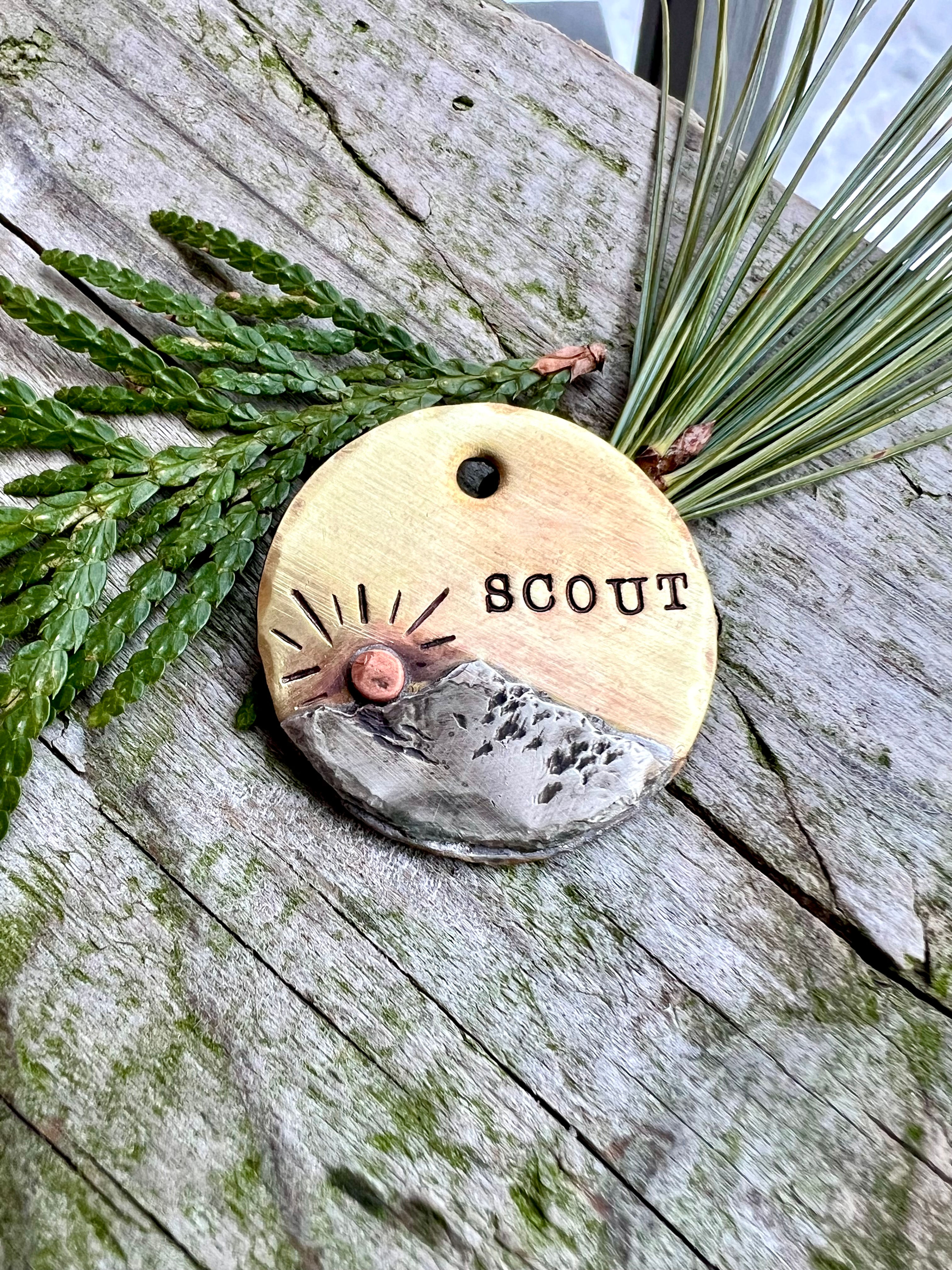 Artisan Mountain Range Dog Tag- Scout - in Hand Sawn Brass & Copper
