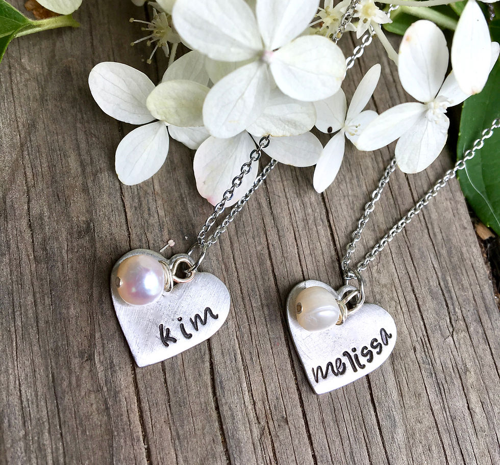Thumbnail: Custom Bridesmaid's Necklace - Pewter Heart with Pearl