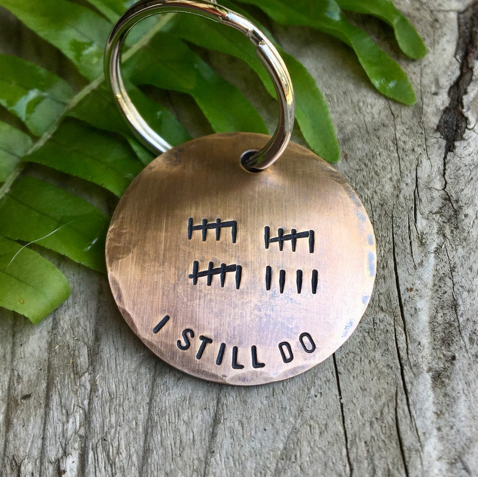 Bronze Keychain with 19 Tallies for Nineteenth Anniversary 