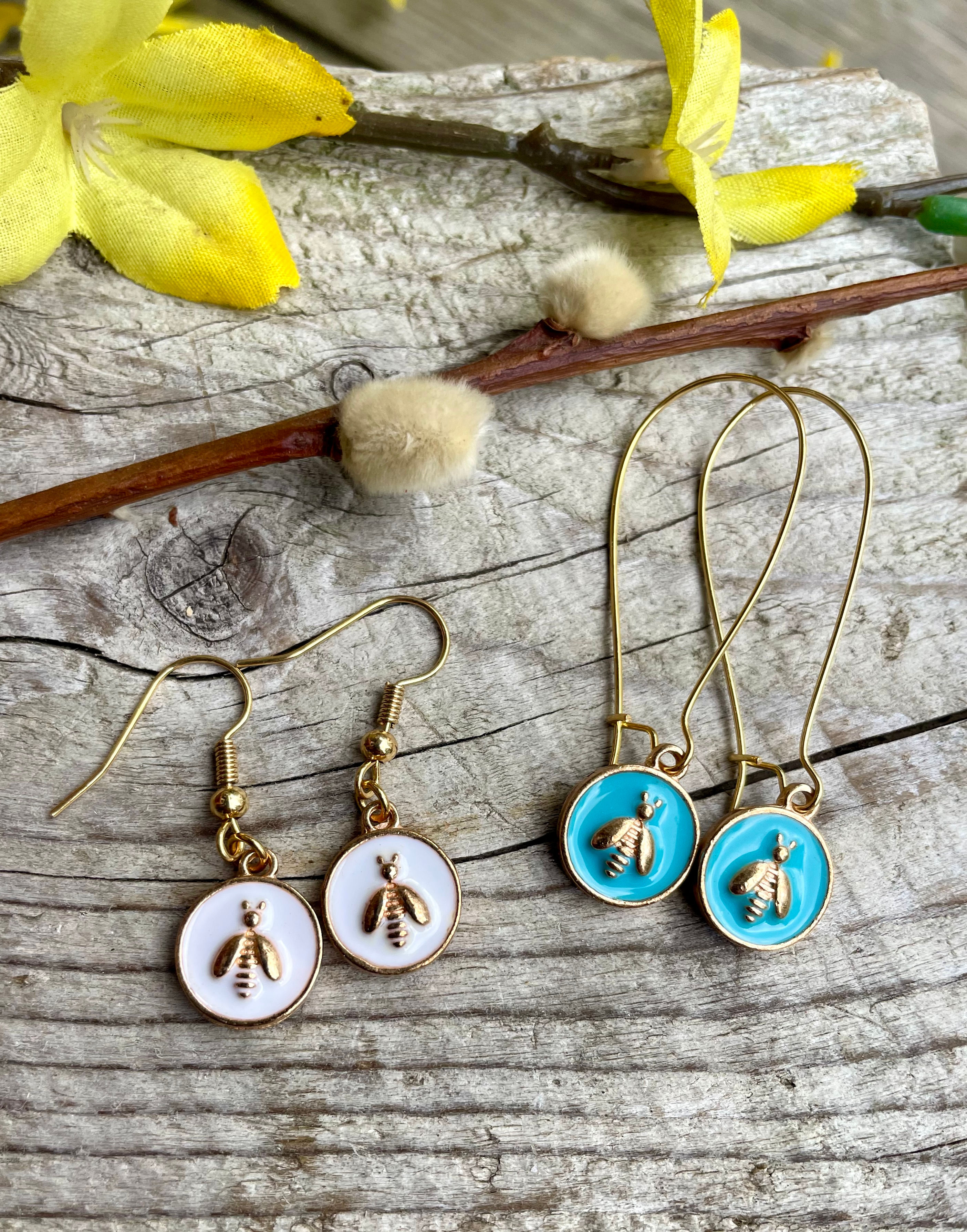 Honeybee Earrings in Gold and Enamel