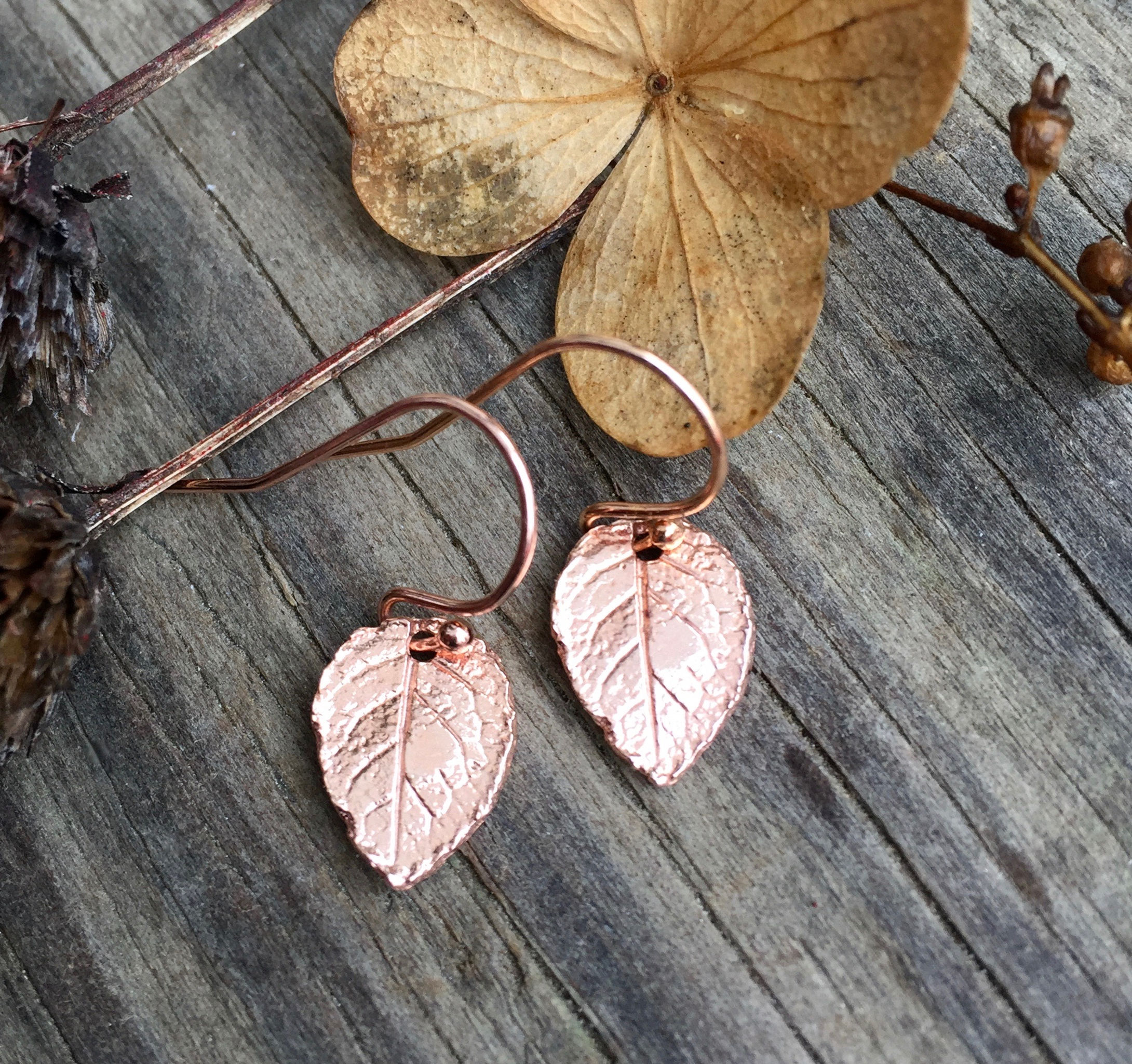 Dainty Leaf Earrings in Rose Gold