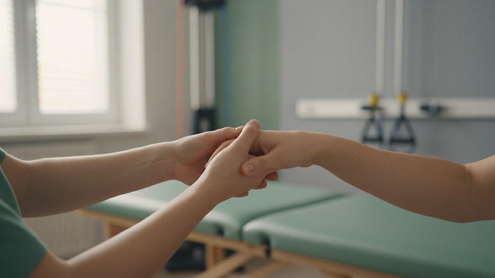 Eye-level view of a therapy room with various rehabilitation equipment