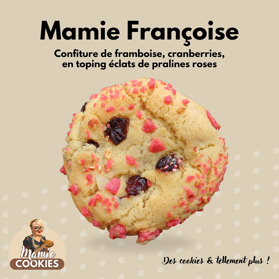Mamie Françoise, framboise, cranberries, pralines roses