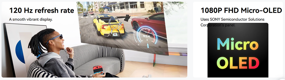 Rokid Max smart glasses being worn outdoors while walking in the city