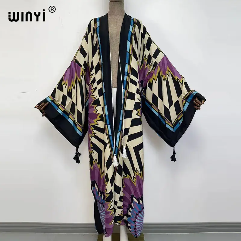 Thumbnail: Boho Open‑Stitch Cardigan Kaftan Maxi Dress
