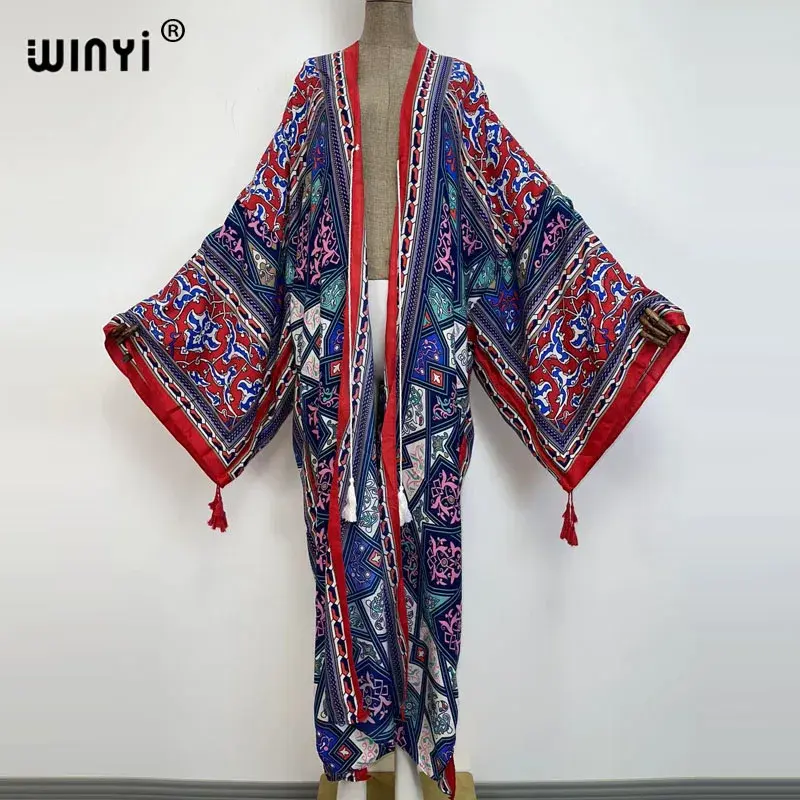 Thumbnail: Boho Open‑Stitch Cardigan Kaftan Maxi Dress