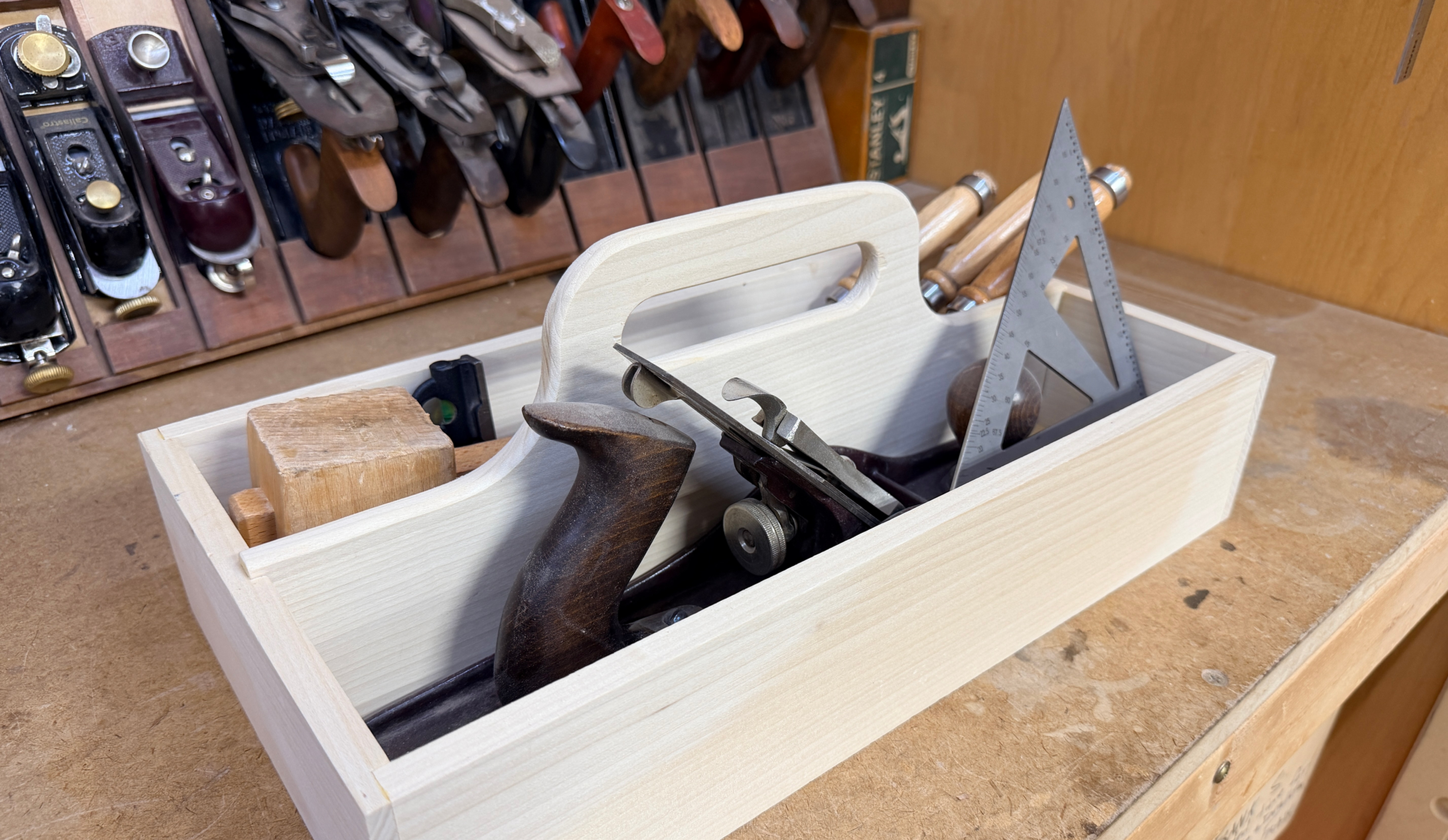 A completed toolbox from Nova Labs’ Woodworking Boot Camp.