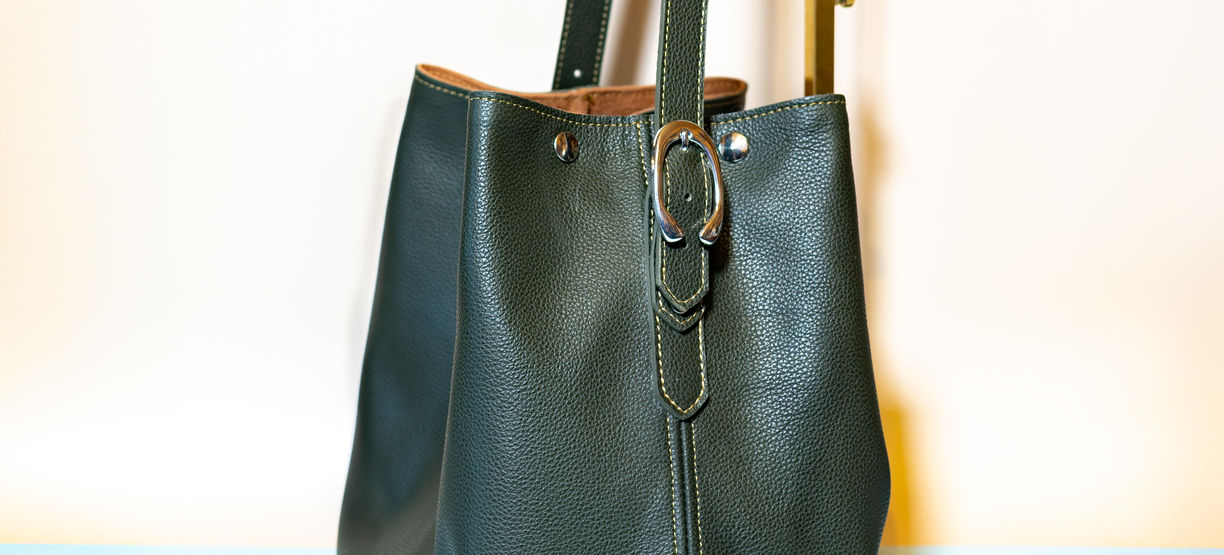 Sac Caroline en cuir grainé sapin