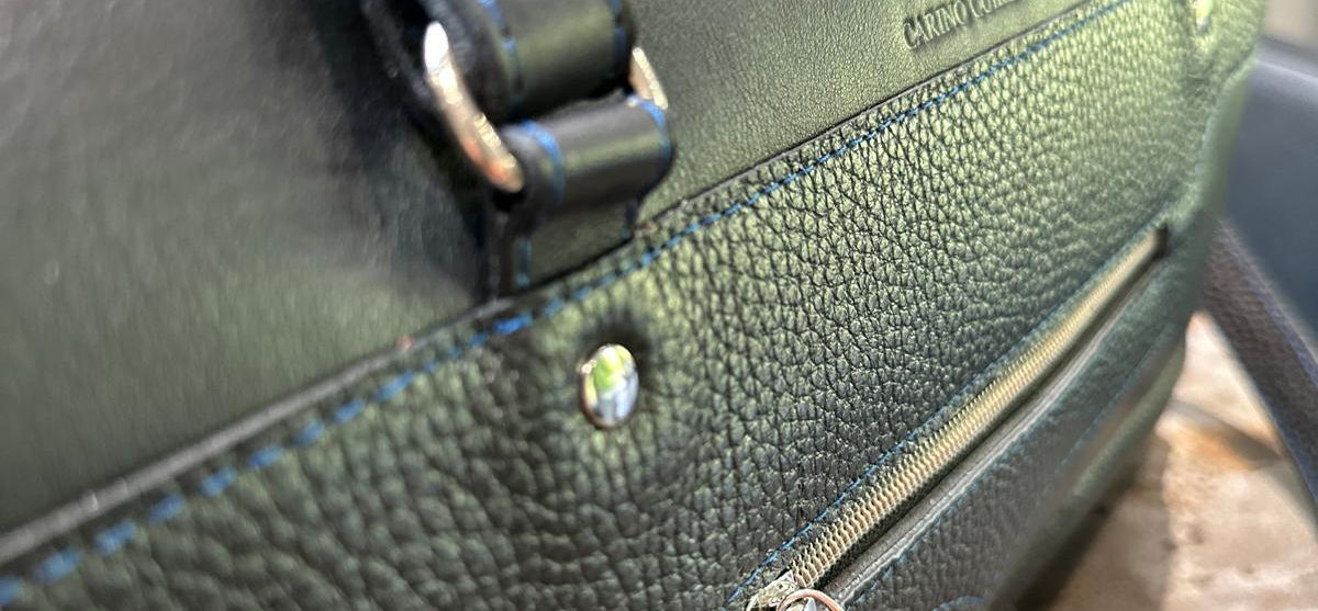 Sac week end cuir grainé/cuir lisse noir