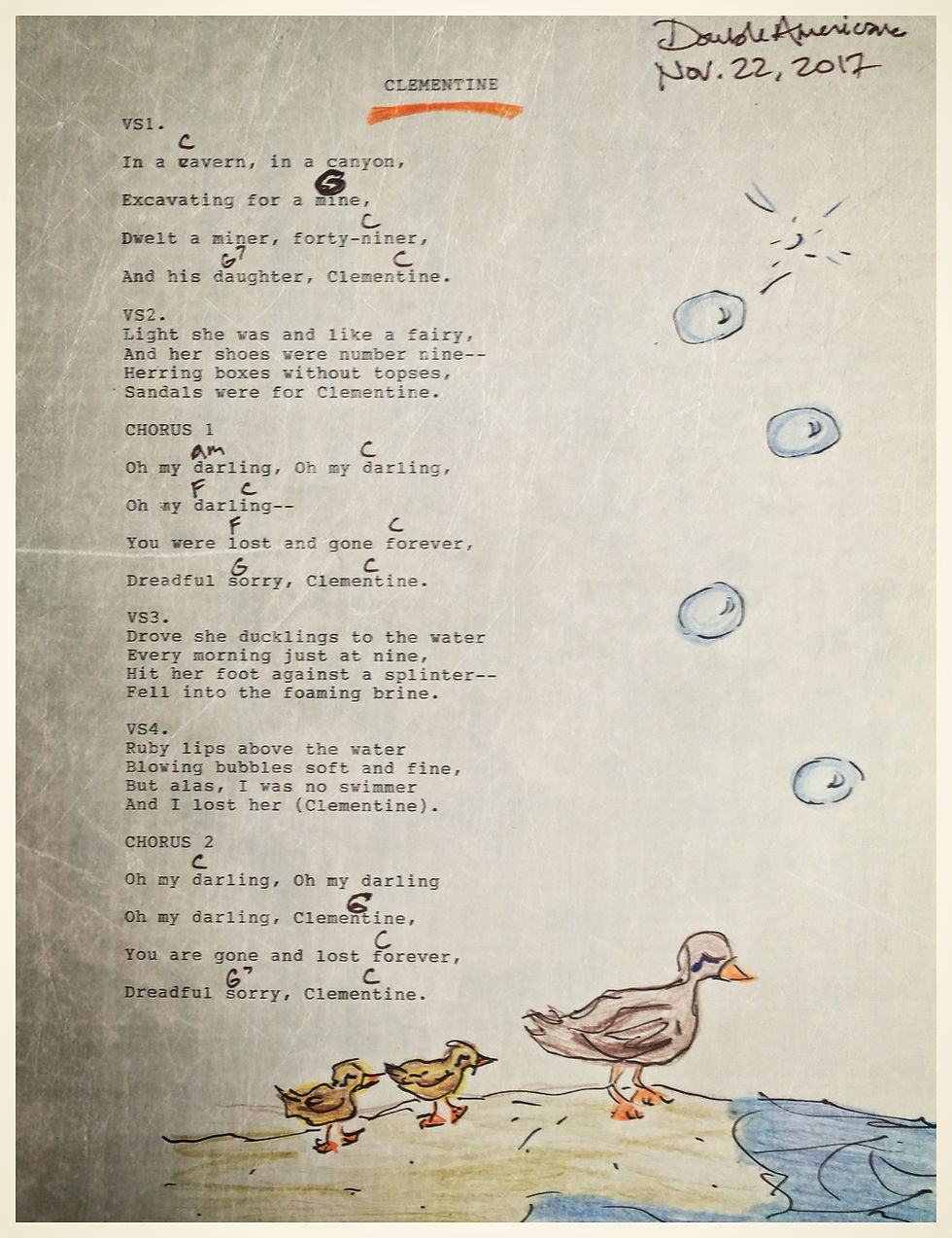 Clementine Lyrics Sheet