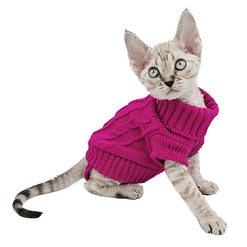 YokoKat Magenta Turtleneck Devon Rex Cat Sweater | mydevonrex.com