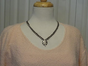 251 Necklace w Kazuri Bead mink brown w cream.JPG