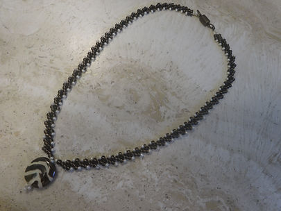 251 Necklace mink brown w cream and a kazuri bead (3).JPG