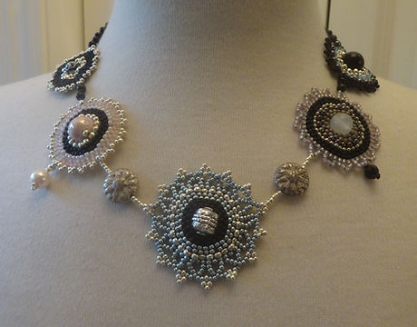 193 Necklace Tapestry Black w Aqua, Pink, Silvers.JPG