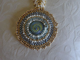 238 Necklace Tapestry Coll Blues Creams Golds on Cream St P beaded chain (3).JPG