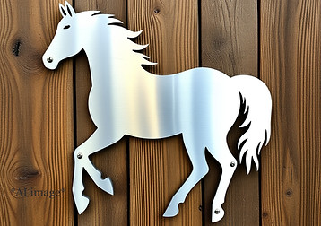 metal outline of horse sign, wood background .jpg