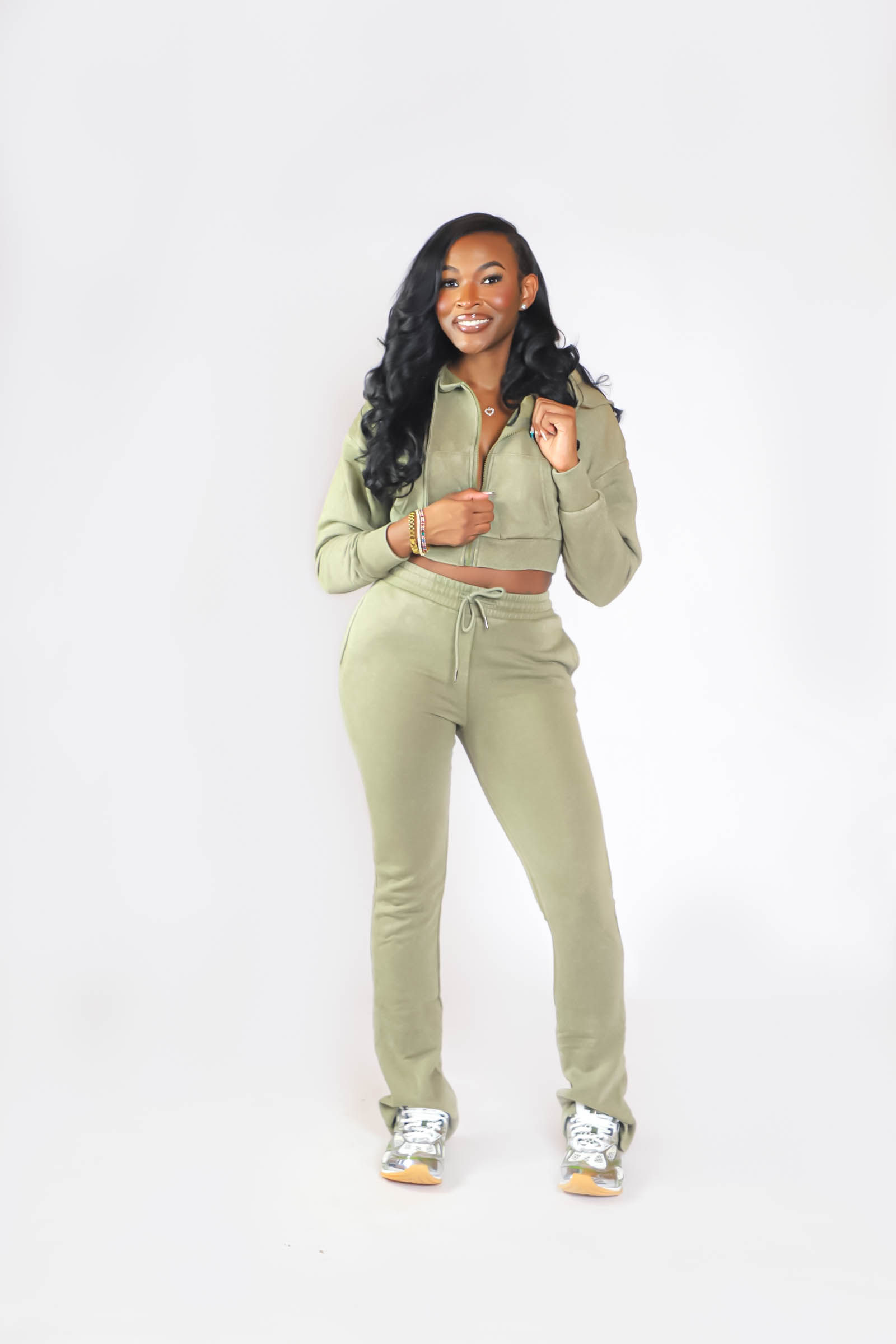 Olive Cropped Sweatsuit