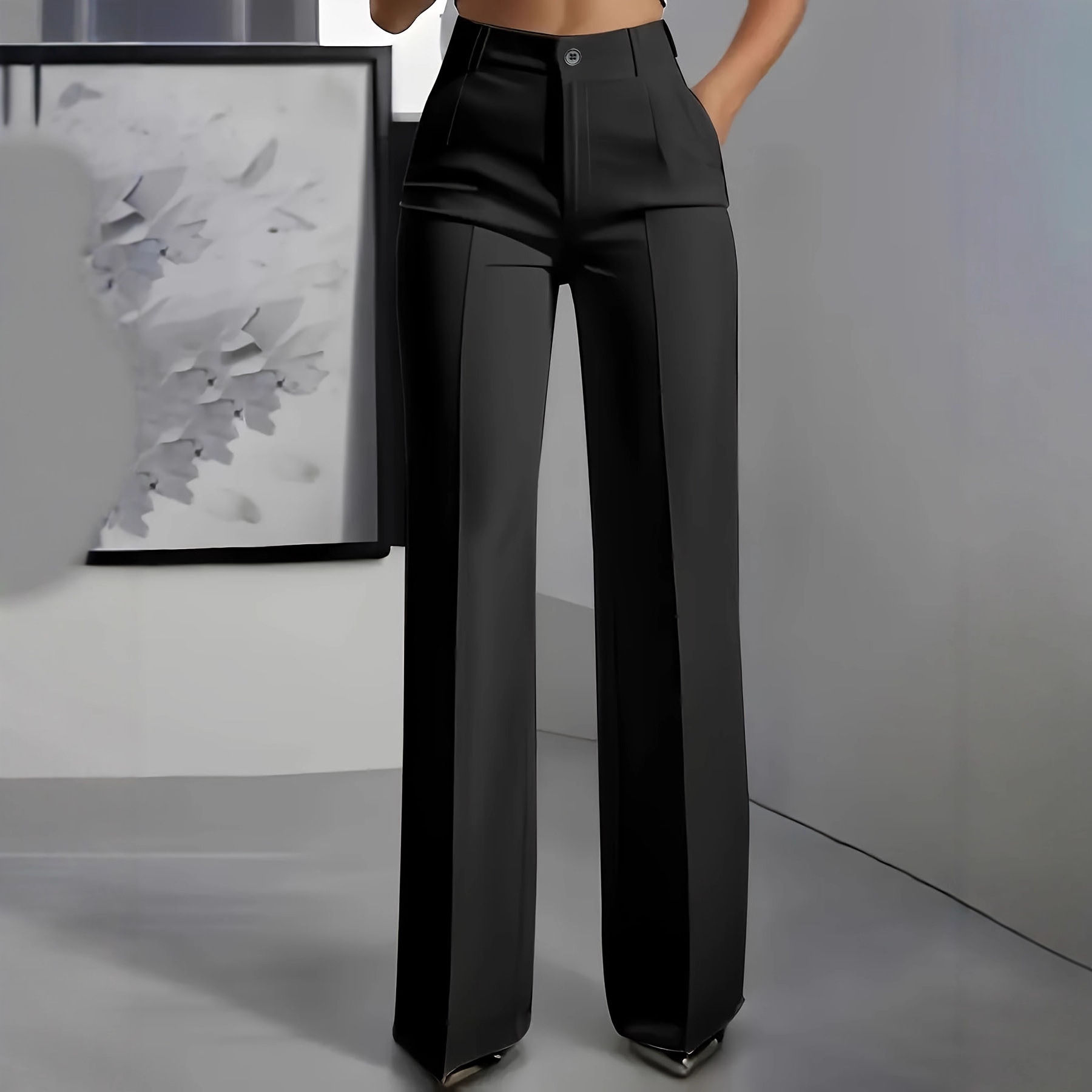 Women's High-Waisted Straight-Leg Trousers Formal Office Trousers Slim-Fit Cut C