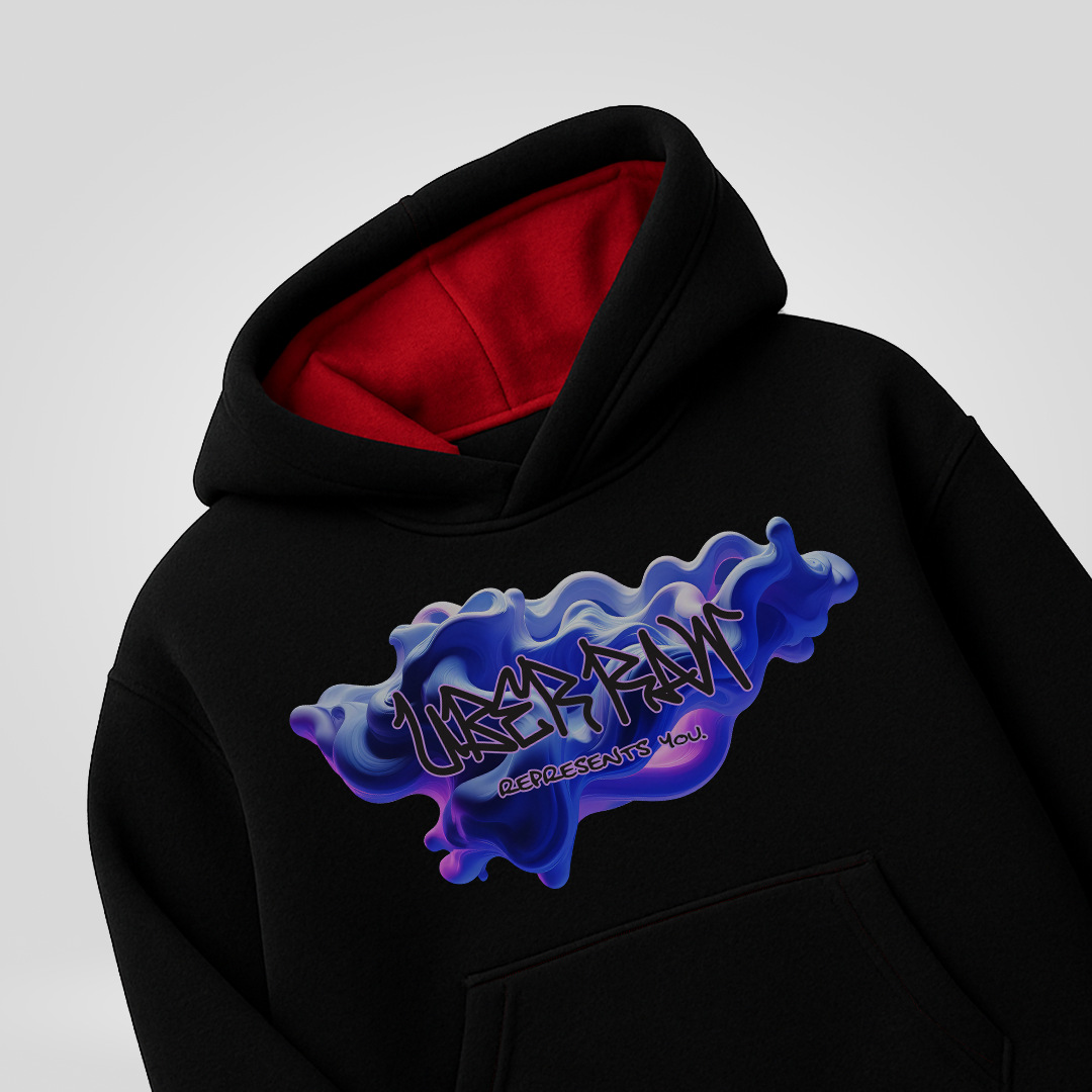Classic Black Hoodie with Red Liner - StyleBuddy.ai