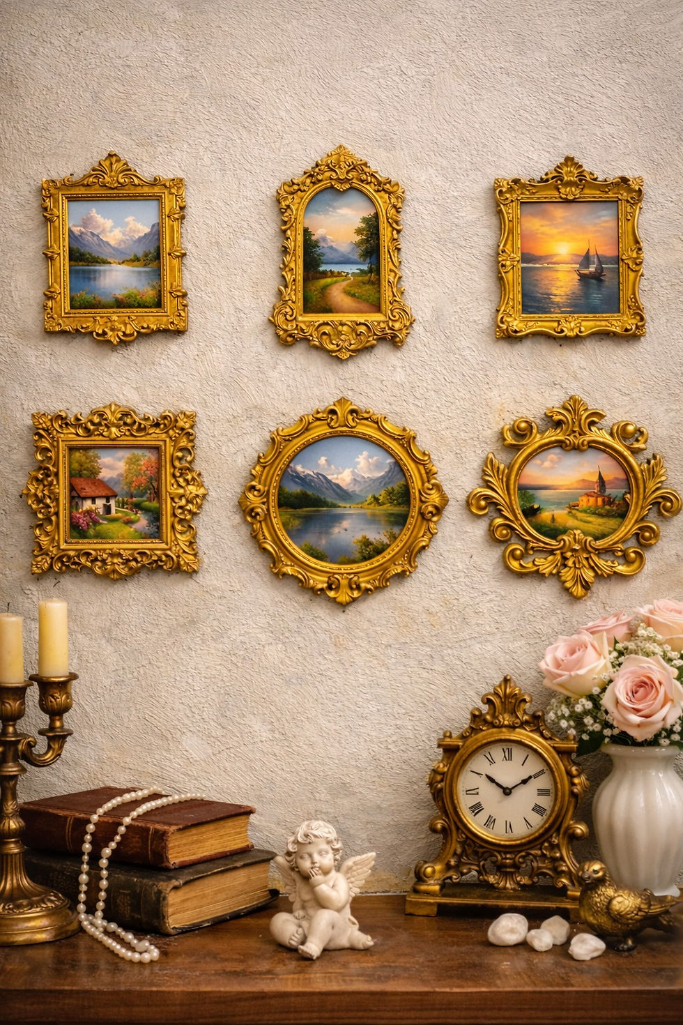 Küçük resim: 6’lı gold mini çerçeve görünümlü dekoratif tablo