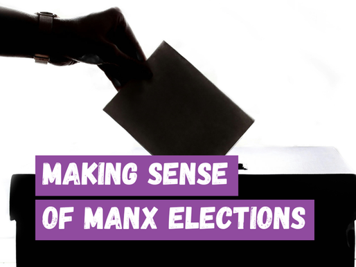 Image of someone voting with text over it that says 'Making Sense of Manx Elections'