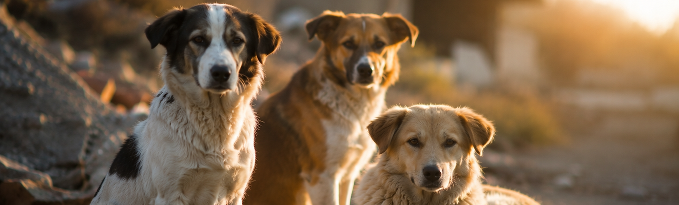 Drei Hunde, die auf der Straße leben