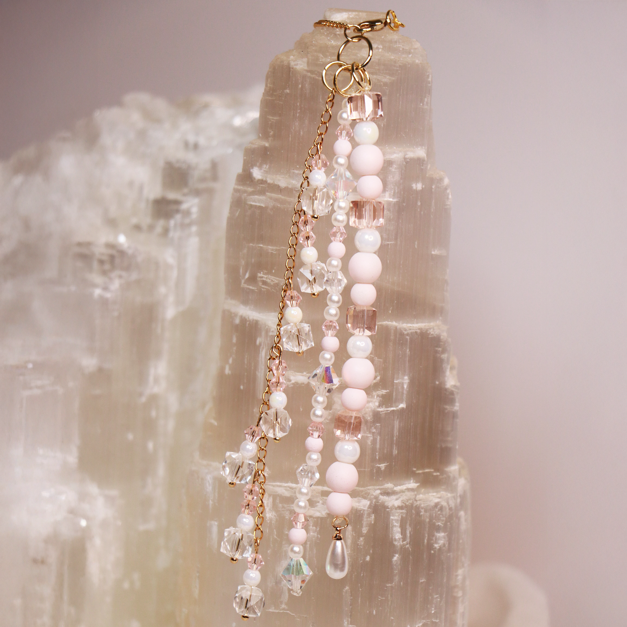 'Bubble Gum Diamonds' Blush & Gold Bag Charm / Car Accessory