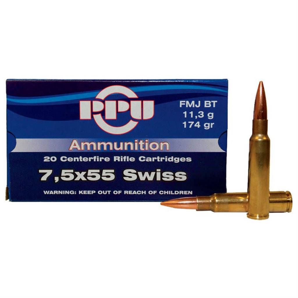 7,5x55 Swiss FMJ BT 174gr PPU Rifle Ammo Pack 100