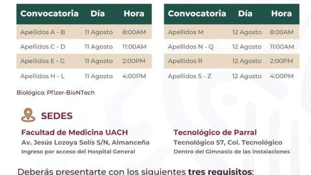 Segunda dosis para personas de 30 a 39 años será el 11 y 12 de agosto