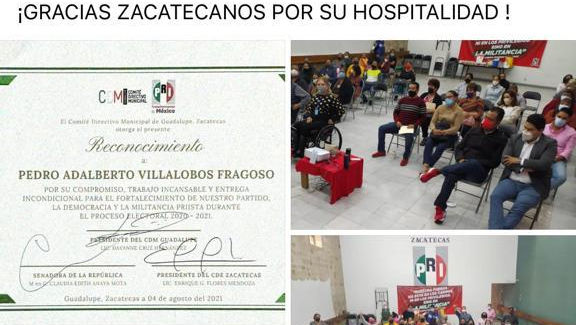 Pedro Villalobos recibe un reconocimiento del PRI de Zacatecas