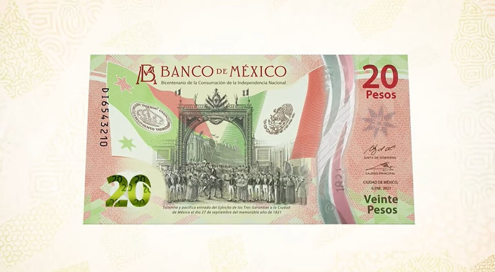 Nuevo billete de $20 pesos con alusiones a la consumación de Independencia y cocodrilo mexicano