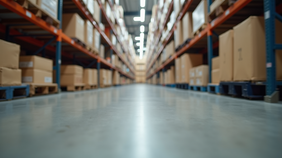 Eye-level view of a construction supply store aisle with various building materials