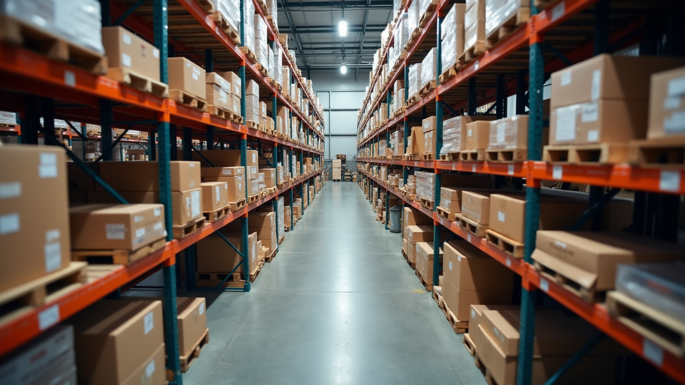 High angle view of an organized construction material warehouse