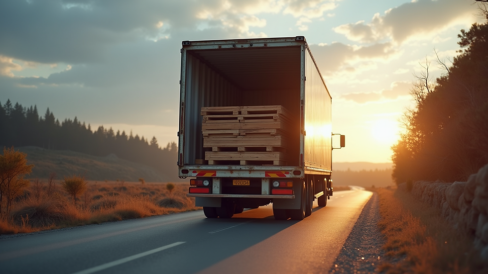 Close-up view of a delivery truck unloading building materials