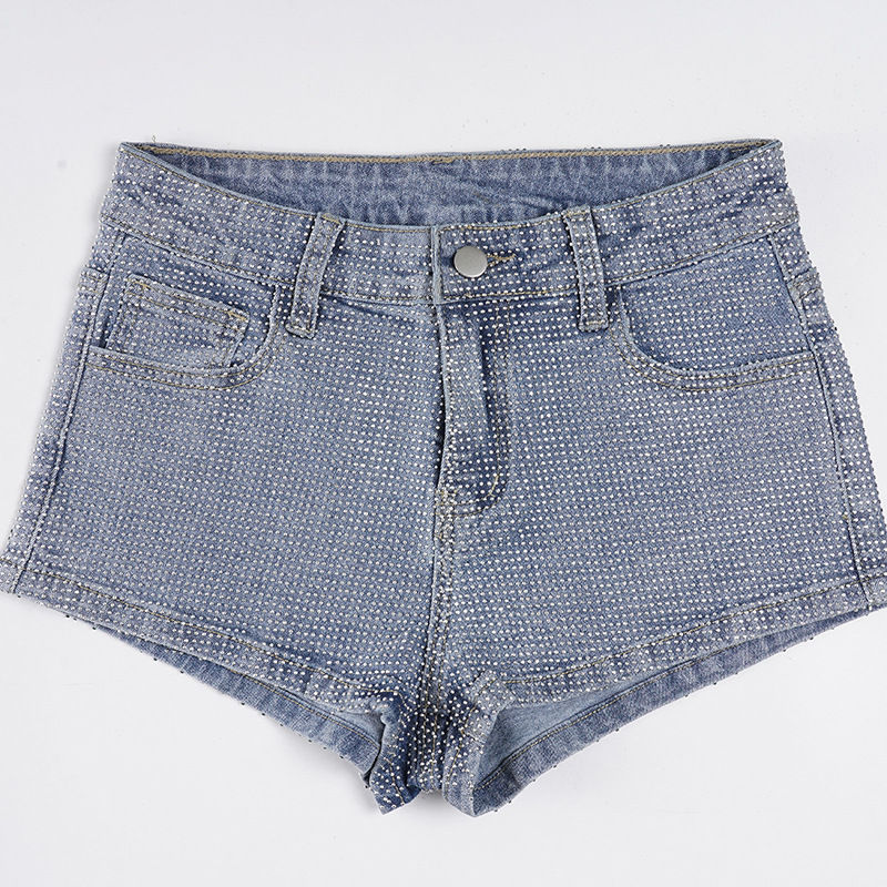 Thumbnail: Shiny Rhinestone High-Waist Denim Shorts