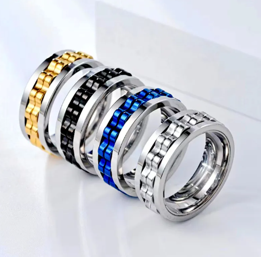 Thumbnail: Stainless Steel Spinner Fidget Ring for Men