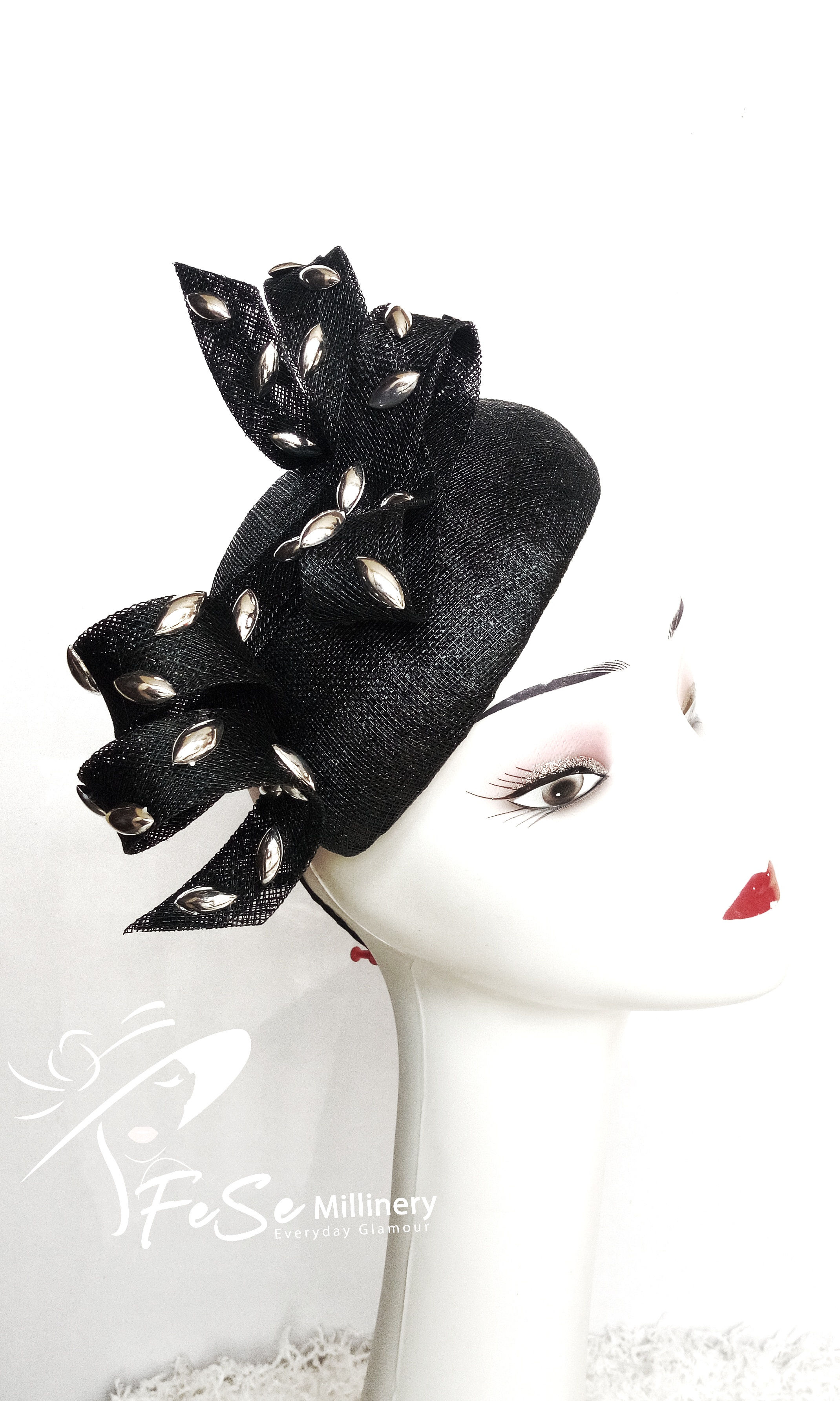 Black Sinamay Teardrop hat
