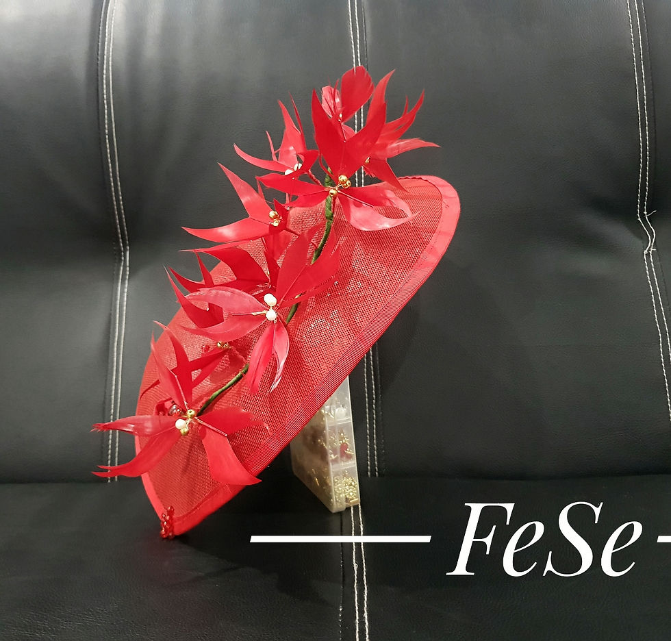 Thumbnail: Red Fine Straw Double Teardrop Hat, Hatinator, Fascinator