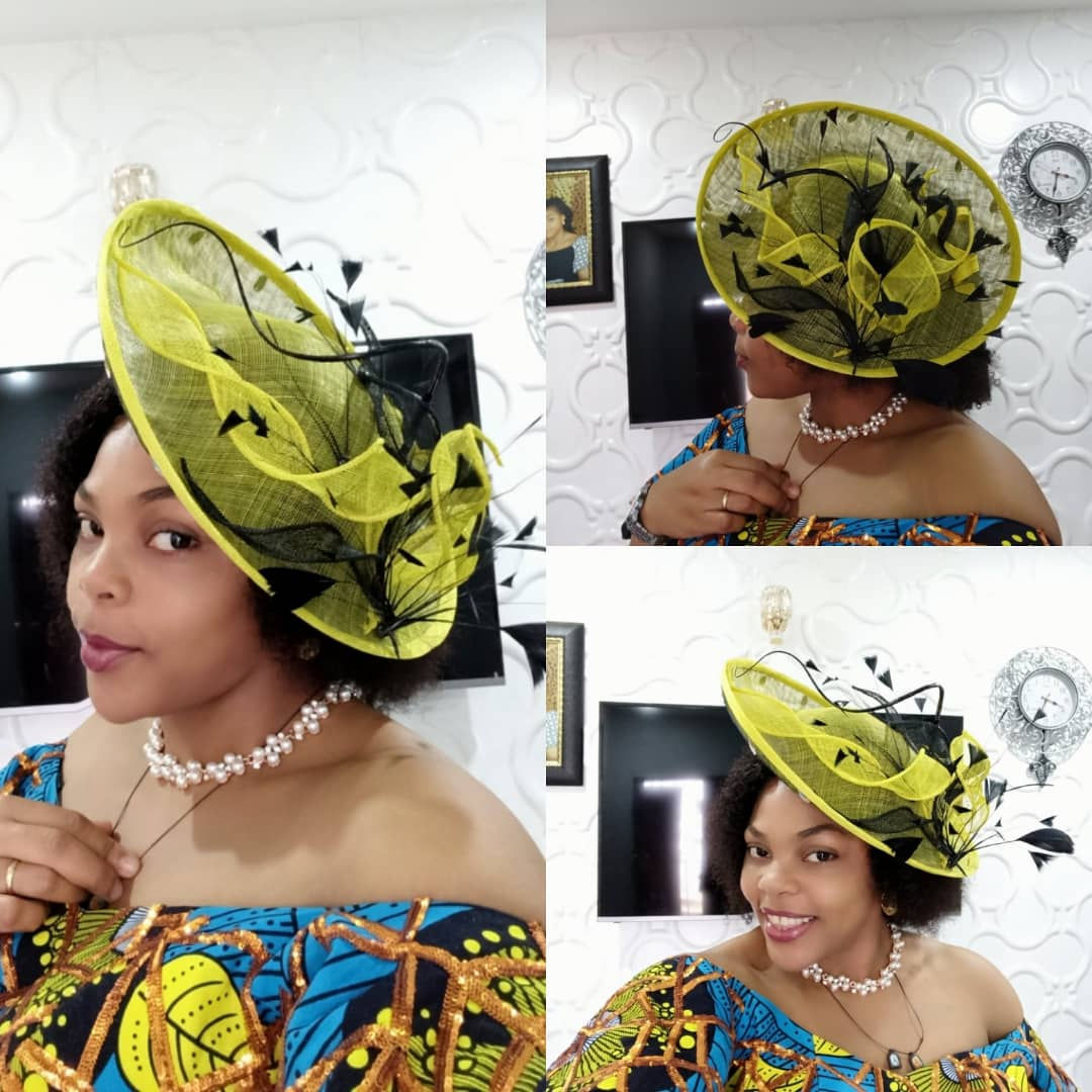 Yellow Turn-up Fascinator with Feathers