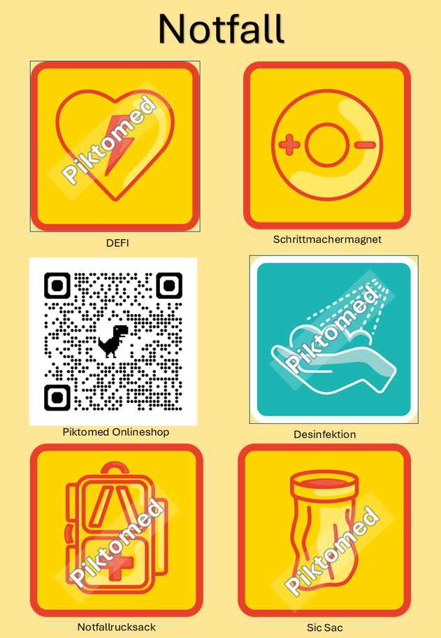 Set mit 5 selbstklebenden Piktogrammen zum Thema Notfall, mit Symbolen für den medizinischen Bereich.