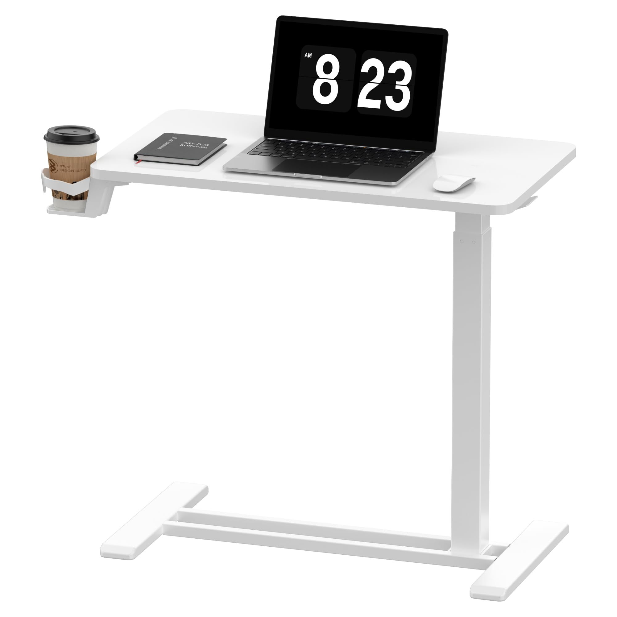 FLEXISPOT Adjustable Overbed Bedside Table with Wheels Pneumatic Mobile Standing
