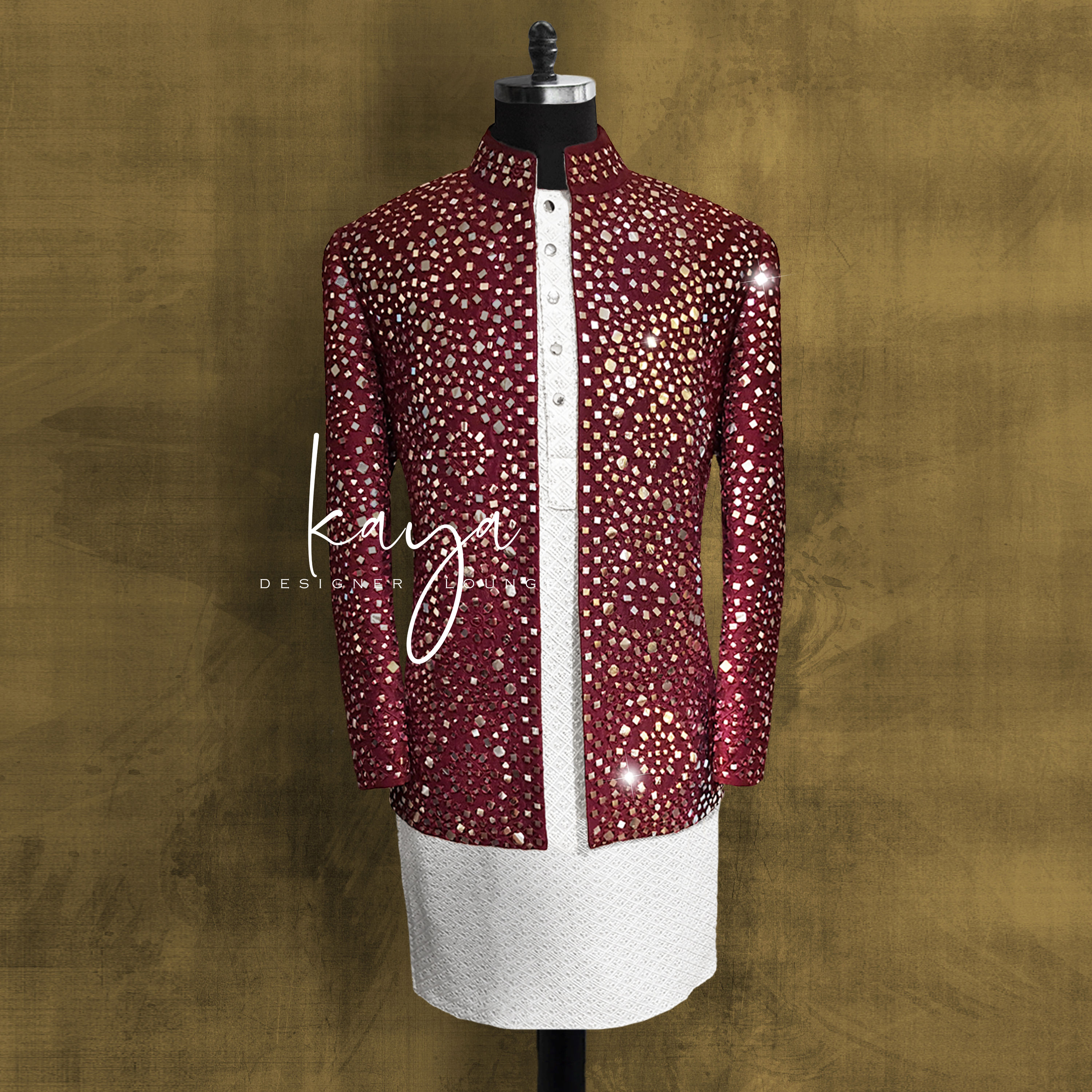 Embroidered & Mirror Work Front Open Jacket Set
