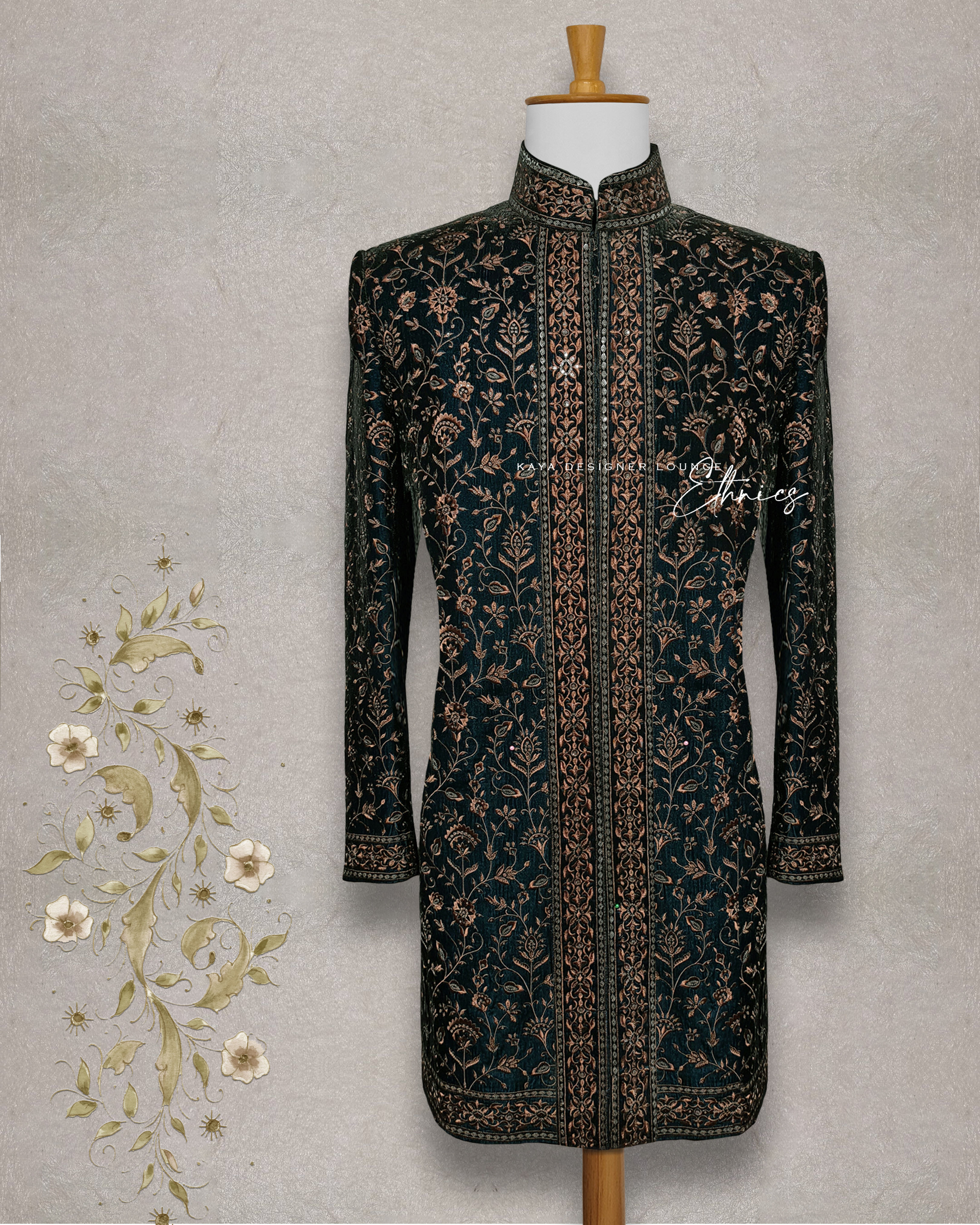 Embroidered Velvet Fabric Sherwani Set