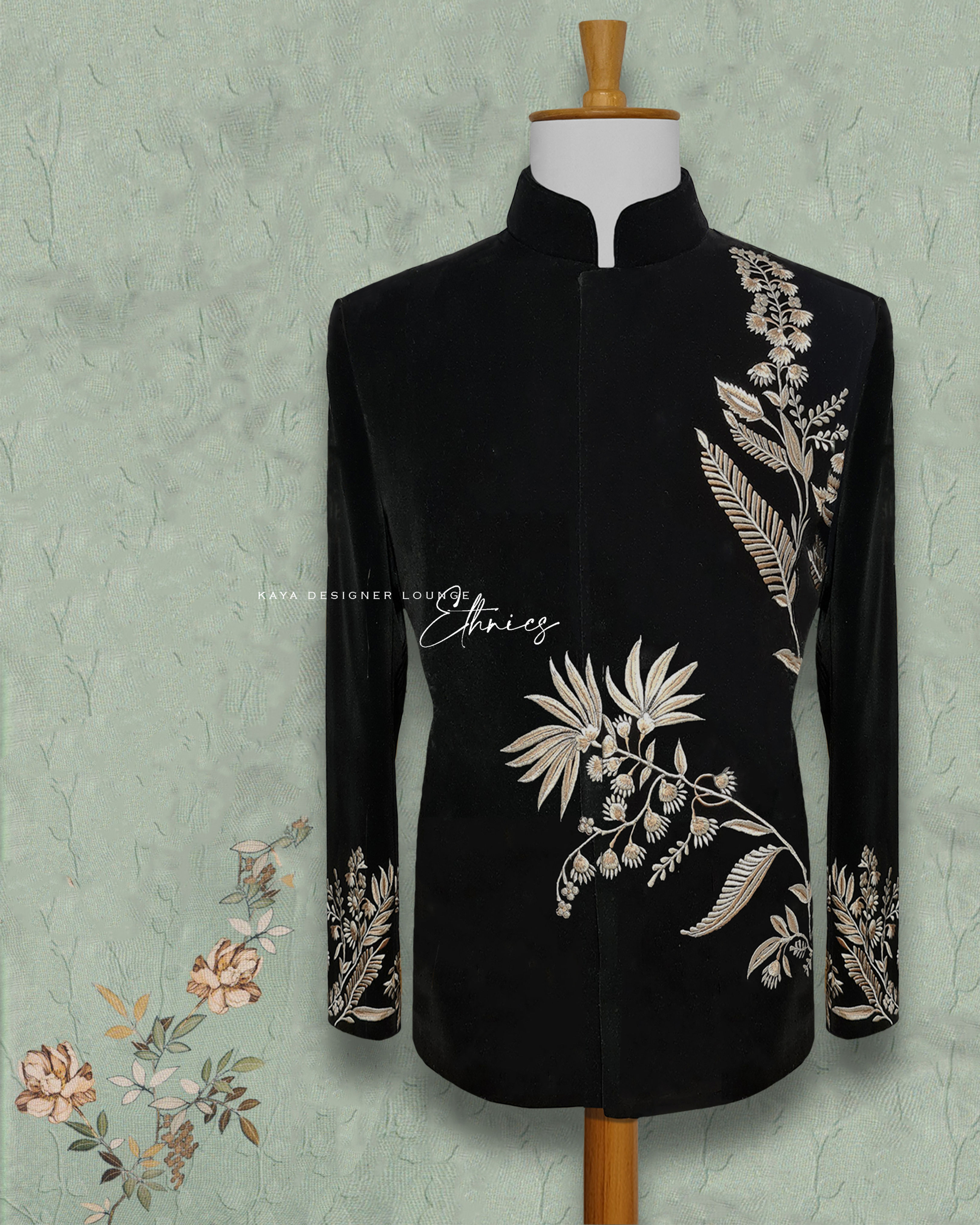 Embroidered Black Velvet Bandhgala Jacket Set